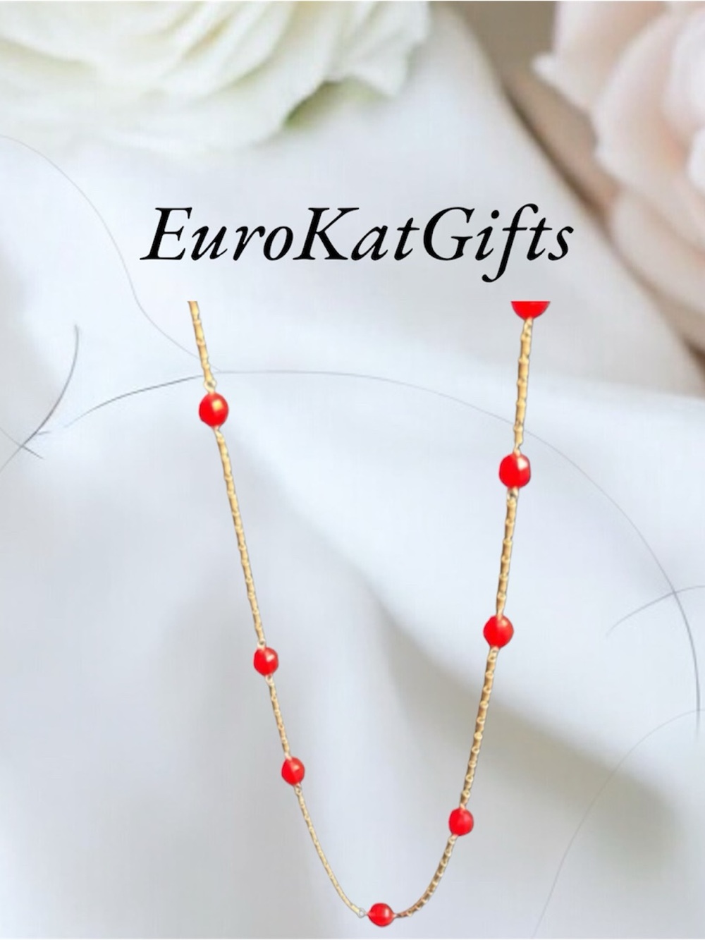 J. Crew Gold Chain Necklace with Red Beads NEW